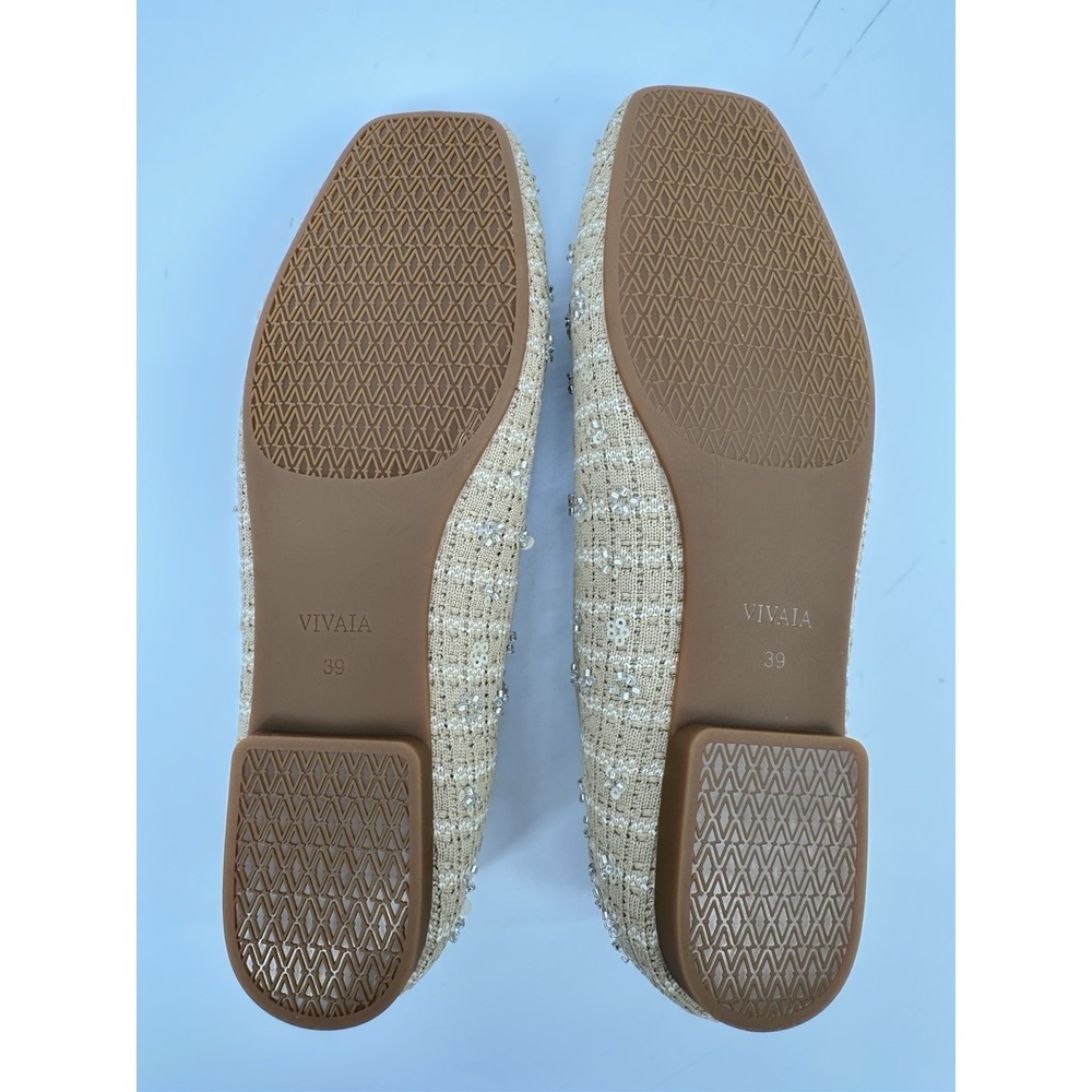 VIVAIA Margot 2.0 Square Toe V-Cut Knit Flats Beige Floral EU 39 US 8 NIB - Picture 8 of 14